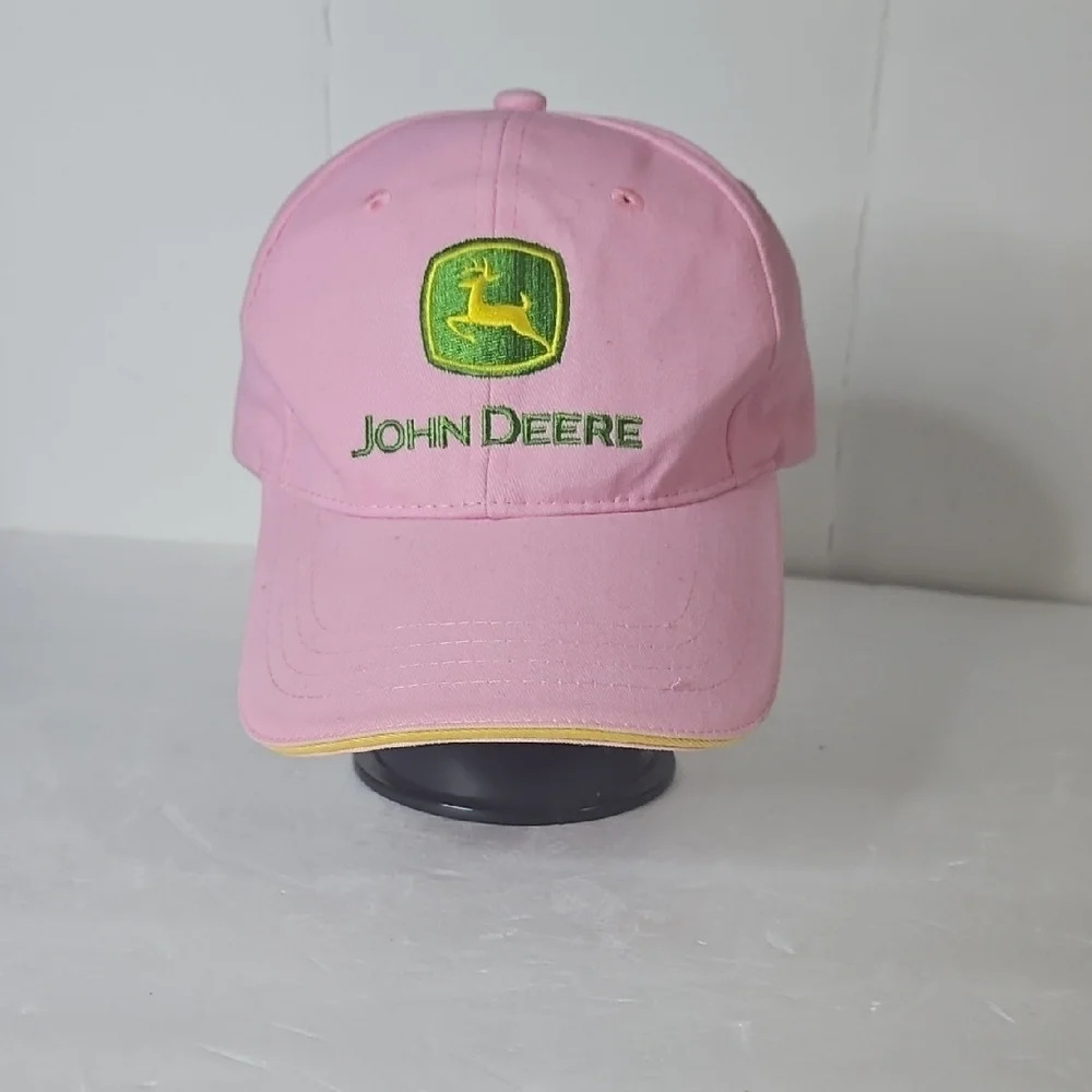 John Deere Pink and Yellow Hat Classic Baseball Style